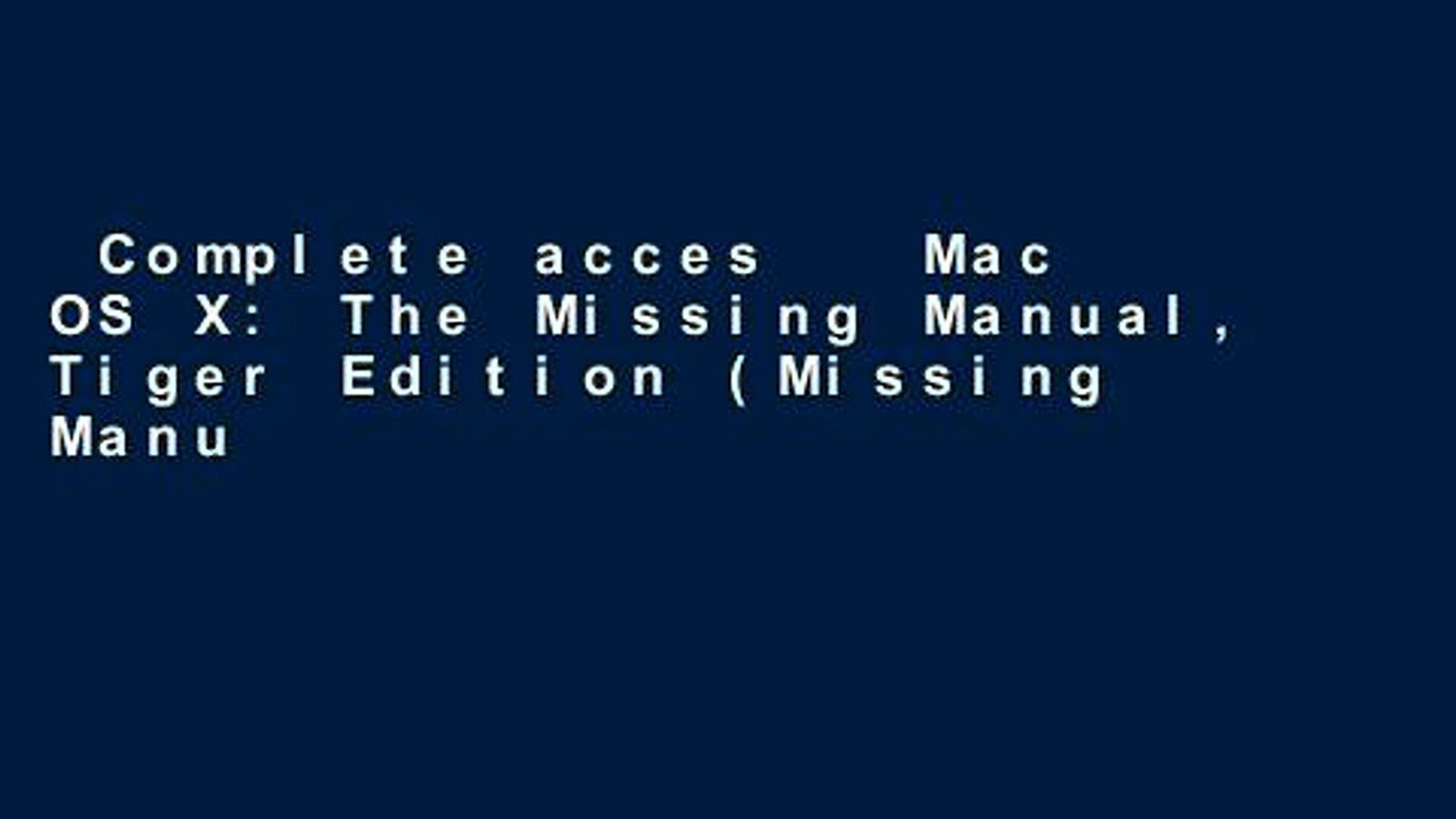 Mac Missing Manual